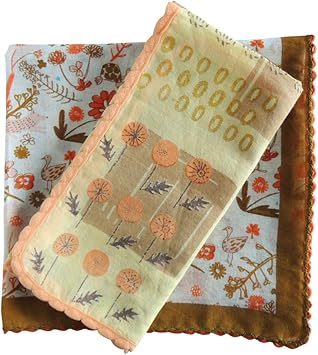 Amazon Co Jp ハンカチ バンダナ 大判 オレンジ おしゃれな花柄 インド綿 コットン 北欧 カントリー 2枚 セット ギフト A Bn 154 Kitchen Housewares