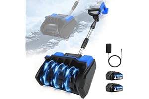 HOOSEEN Cordless Snow Shovel, 21V Electric Cordless Snow Blower with Battery and Charger, 19FT Throw Distance, Lightweight 9.9lb for Driveway, Steps, Patio, Sidewalk(Blue)