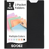 Sooez 1 Pack Plastic Folder, 2-Pocket Folder with Writable Category Label | With Non-Slip Tabs, Fits A4/Letter Size Paper, Heavy-Duty Folders with Pockets for School, Office, Home (Black)