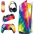 PlayVital Colorful Triangle Full Set Skin Decal for ps5 Console Disc Edition, Sticker Vinyl Decal Cover for ps5 Controller & Charging Station & Headset & Media Remote