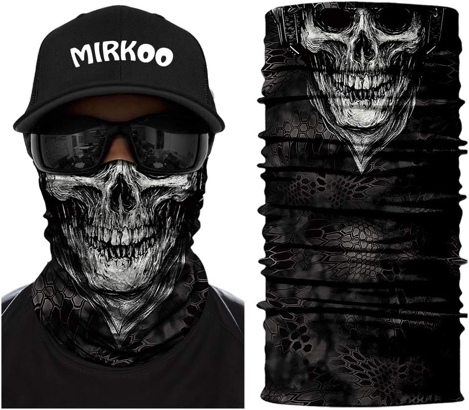 MIRKOO Tube Skull Half Face Mask, Windproof Dustproof UV Protection Motorcycle Face Mask for Cycling Hiking Camping Climbing Fishing Motorcycling (SFM-684)