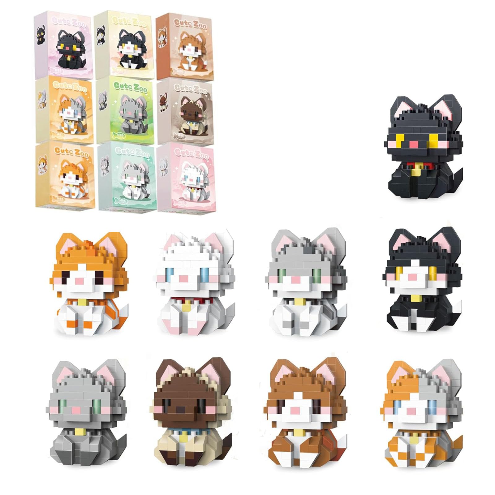 Photo 1 of QISHOUTING 9 Packs Mini Cats Building Blocks, 9 Styles Small Cute Cat Building Set,Miniature Cat Figurine Toys for Adults Women,Birthday Party Favors Stocking Stuffers
