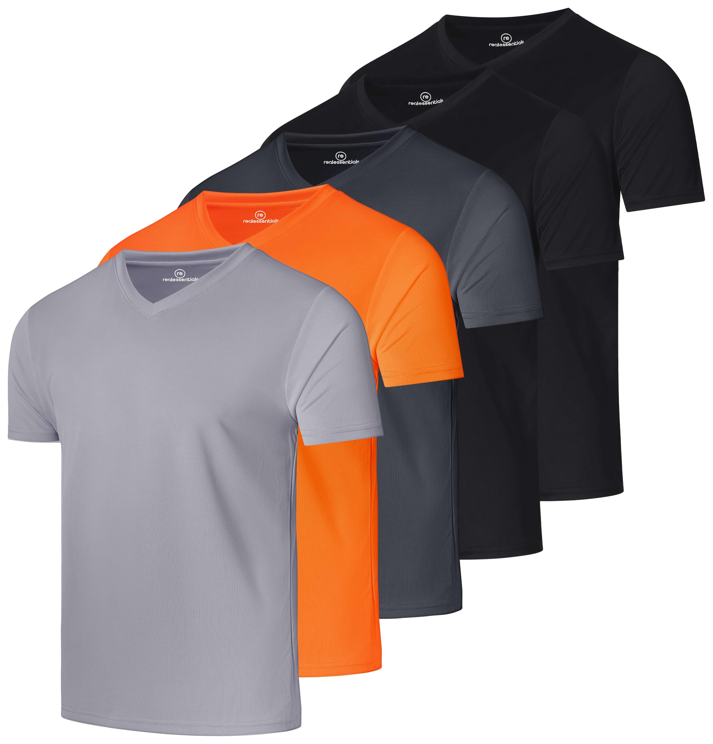 Photo 1 of Real Essentials 5 Pack: Men's Mesh Quick Dry Short Sleeve V-Neck T-Shirt - Athletic Performance (Available in Big & Tall),Set 7-XXL