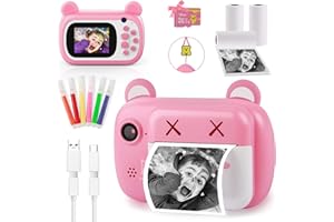 HYPERY Instant Print Camera for Kids - Bearbrick Selfie Kids Camera with Zero Ink | Dual Lens | 1080P HD | 2.4 Inch | 1000 mAh | 3 Rolls Print Paper Camera for Girls Boys Age 3-12 Birthday