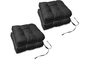 mudilun Indoor Square Chair Cushion,Kitchen Chair Pads with Ties,Thicken Soft Tufted Overstuffed,Suitable for Office Dining Chair Kitchen 4 Pack(24x24x4, Black