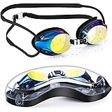Portzon Swim Goggles, Silicone Nose Bridge, Clear Vision, UV Protection, Anti-Fog, Swimming Goggles for Adult Men Women Youth