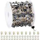 UMAOKANG 16.4 Feet Gold Plated Stainless Steel Chain for Jewelry Making Diamond Cut Black Heart Chains Bulk on Spool