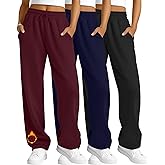 Velvelhall 3 Pack Women's Fleece Sweatpants Thermal Wide Leg Straight Drawstring Pants Warm Open Bottoms with Pockets