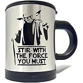 Mean Muggin Self-Stirring Star Mug - Stir With The Force You Must - Double Insulated Stainless Steel Mug with Lid - Requires Yuda 2AAA Batteries - Giftable Wars Packaging