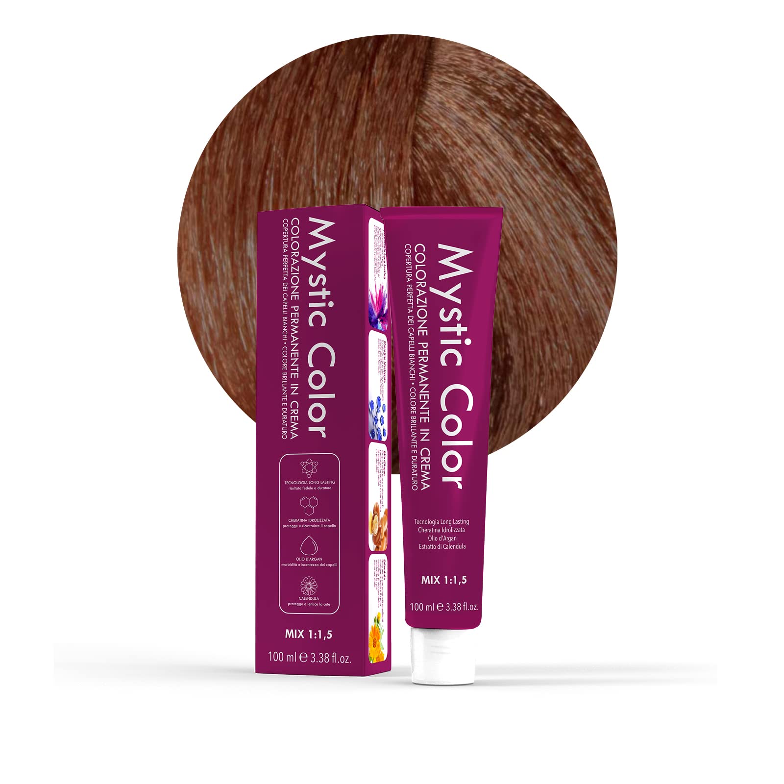 Mystic Color - Permanent Cream Colouring with Argan Oil and Calendula - Long Lasting Hair Dye - Light Copper Blonde Color 8.4-100ml — image 1