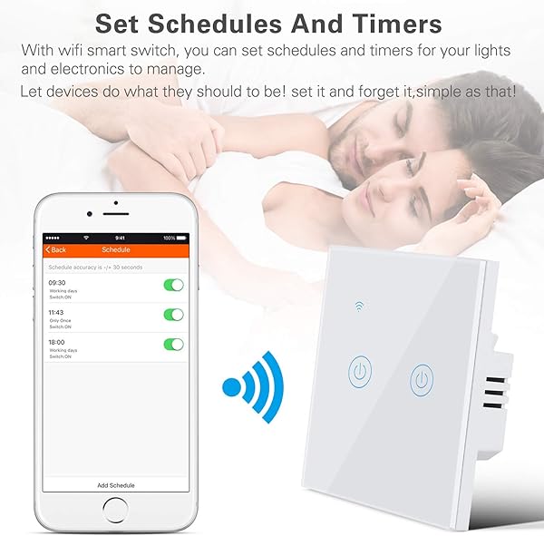 Gobesty Interruptor de Pared Wi Fi Interruptor Luz WiFi Interruptor Inteligente compatible con Alexa Google Home Smart Life Panel de vidrio tctil 2 Vas No se requiere cable neutro