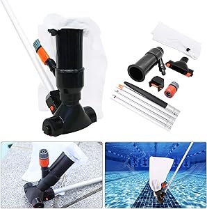 Swimming Pool Jet Vacuum Cleaner Underwater with 5 Section Pole, Portable Pool Mini Jet Vacuum Suction Head for Above Ground Pool Spas Hot Tub Ponds & Fountains - Attaches to Garden Hose