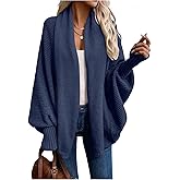 MakeMeChic Women's Casual Open Front Long Sleeve Chunky Knit Cardigans Sweaters Outerwear Coats Blue Small