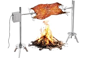 Jocisland Electric BBQ Rotisserie Grill Kit, 46" 132 Lbs Capacity, 45W Motor, Height-Adjustable Stainless Steel Pig Roaster with Triangular Stability Support Stand for Pig Lamb