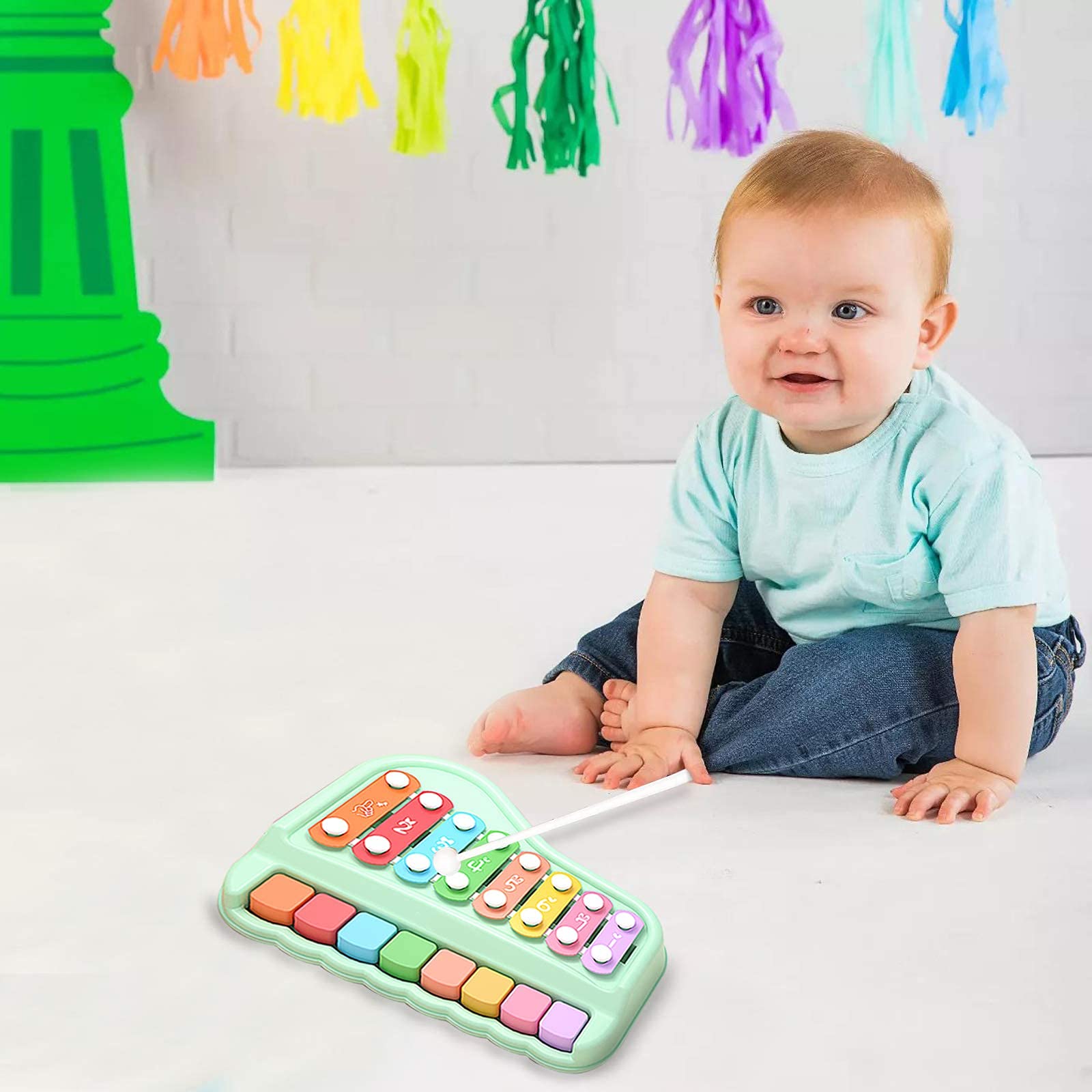 2 in 1 Baby Piano Xylophone for Toddlers 1-3 Years Old, 8 Multicolored Key Keyboard Baby Xylophone Piano, Preschool Educational Musical Learning Instruments Toy for Baby Kids Girls Boys