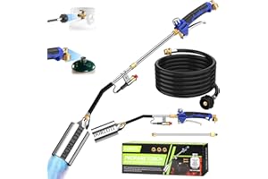 DORLOTI Propane Torch Weed Burner Kit,High Heat Output with Long/Short Mode,12.5FT Hose Heavy Duty Blow Torch Flamethrower with Self Igniter and Turbo Trigger for Weeding,Roofing,BBQ,Melting Ice Snow