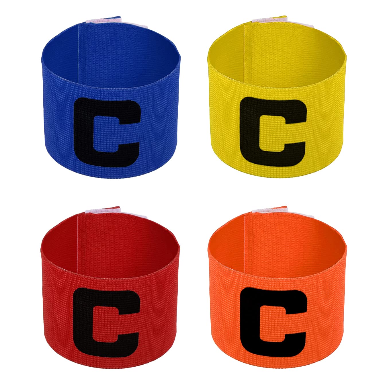 Deolven Captain Armband,4 Pcs Coloured Captain's Armband for Senior/Junior Football Hockey Tennis and Adult/Youth Soccer Sports Big C Yellow/Blue/Green/Orange (for Adult)