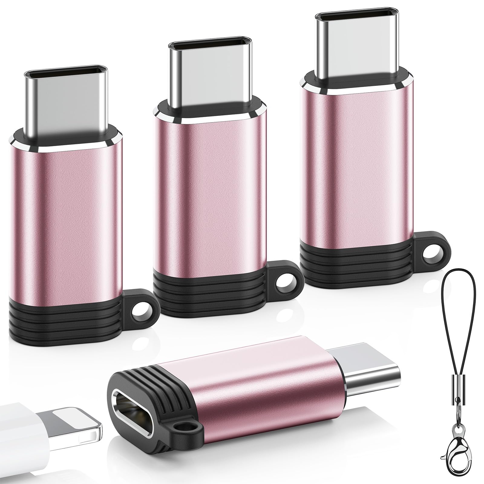 LERTOSEN Lightning to USB C Adapter 4 Pack, Fast Charging & Data Sync for iPhone 15/16/17 Pro/Pro Max, Charger Adapter Accessory (Not for Audio/OTG)-Pink