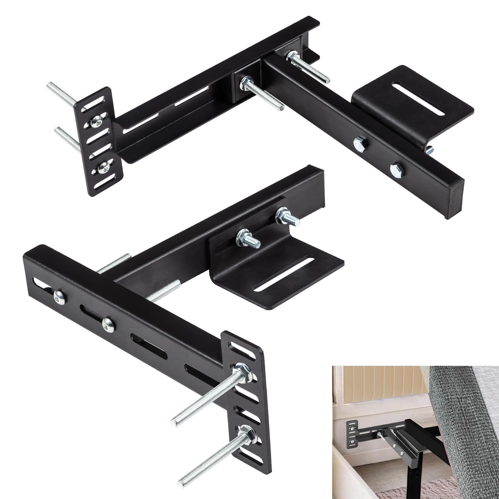 Photo 1 of 2 Pack Adjustable Headboard Brackets for Bed Base, Universal Metal Headboard Brackets kit for Bed Frame, Black Footboard Extension Kit Compatible with Twin Full Queen King