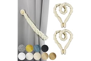 Porlau 2 Pack Beige Magnetic Soft Curtain Tiebacks Cotton Hand-Woven Tieback Holdback Home Decorative Tie Backs with Wooden Buckle for Home Office Decor
