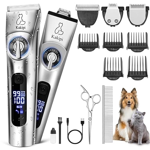 Dog Grooming Kit with LCD Display, Low Noise Dog Clippers for