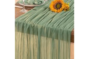 DeZerlor Sage Green Cheesecloth Table Runner Boho St Patricks Day Cheese Cloth Table Runner Gauze Sheer 120 Inches Long Spring Table Decorations for Wedding Bridal Baby Shower Tea Party Easter Decor