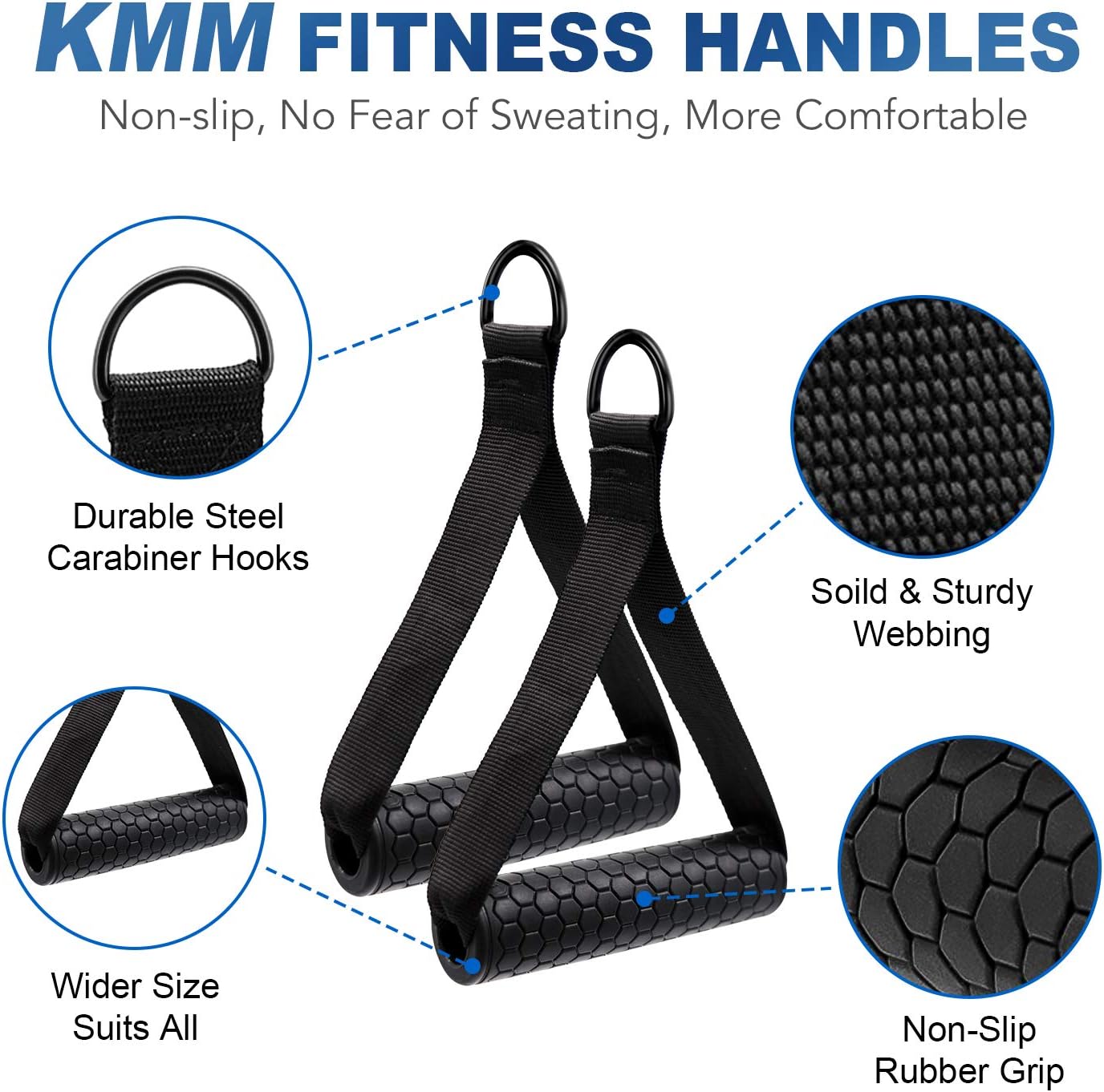 KMM Tricep Rope Cable Machine Attachment, Heavy Duty Triceps Pull Down Rope with Resistance Band Handles, Ankle Strap Carabiner Clips, Nylon Home Gym Accessories for Arm Strength Workout Training : Sports & Outdoors