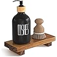 HGF Wood Pedestal Stand Risers for Decor, 8.7''x3.5'' Small Wooden Riser Soap Stand for Table Countertop Kitchen Sink Decor, Farmhouse Footed Tray for Candle Bathroom Counter Decor, Walnut Color
