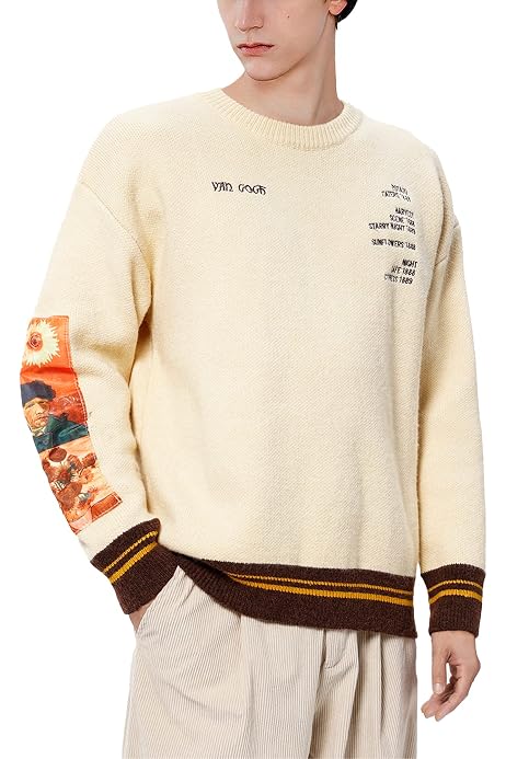 Aelfric Eden Mens Long Sleeve Van Gogh Printed Cable Knit Sweaters Casual  Oversized Sweater Pullover at Amazon Men's Clothing store