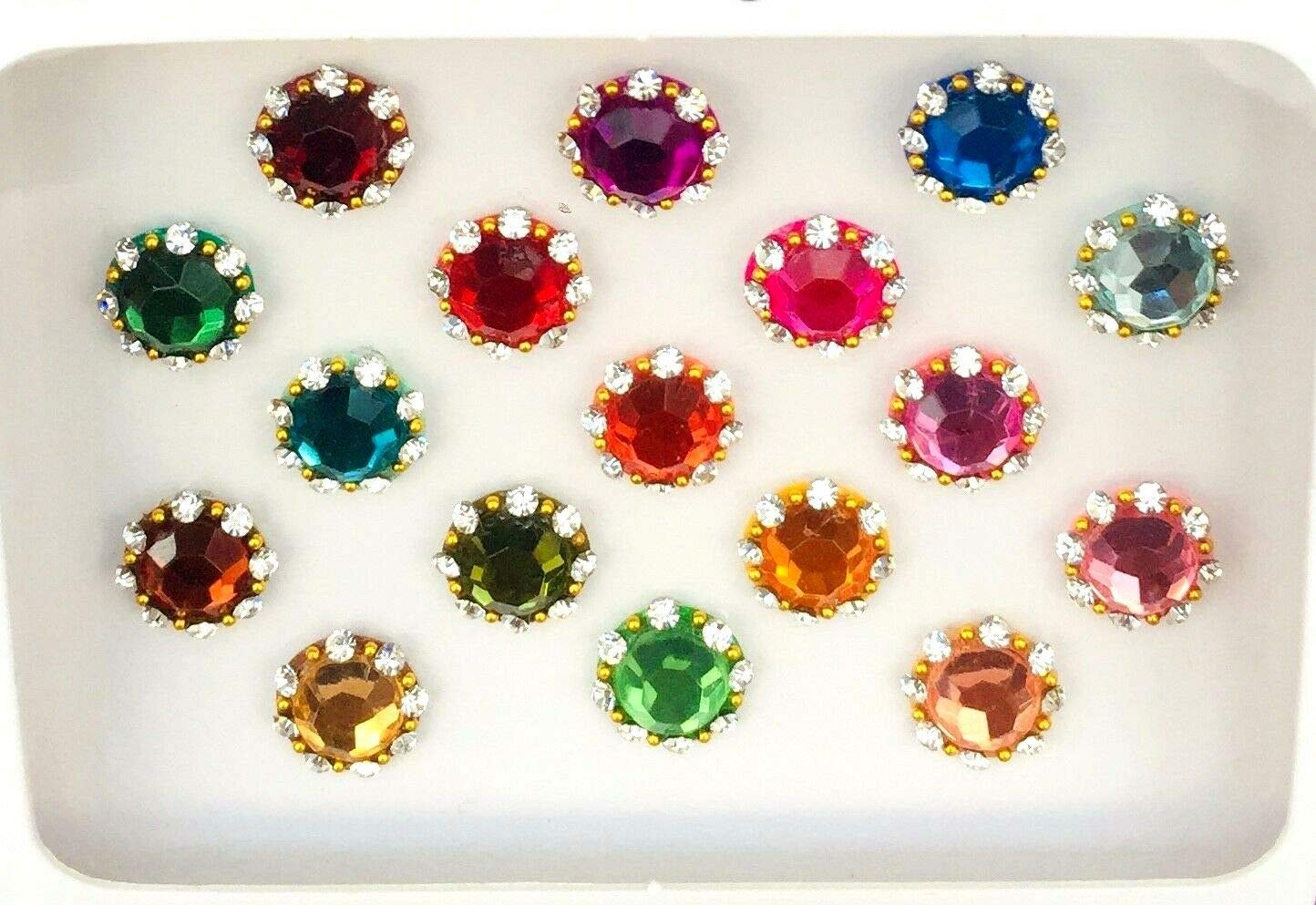 BBW50 Multi Colour Crystal Bindi Gem Stone Silver Bindi Tattoo Forehead Sticker Wedding Tikka Indian Fancy Party Arabian Face Gem Body Art