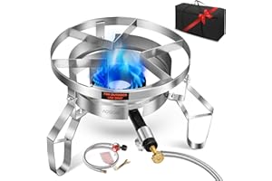 AOSION 200,000/BTU Stainless Steel Single Burner Propane Stove,Heavy Duty Outdoor Propane Burner Gas Stove Cooker,High-Pressure Outdoor Burner for Cooking for Turkey Fryer,Crawfish Boil,Home Brewing.