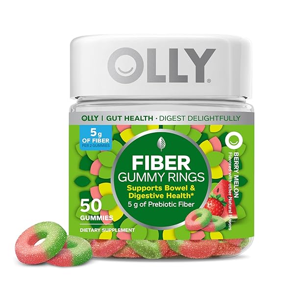 OLLY FIBER GUMMY RINGS, 5G PREBIOTIC FIBER, FOS (FRUCTO-OLIGOSACCHARIDES), DIGESTIVE SUPPORT, BERRY MELON 50CT