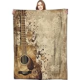 VODRM Vintage Guitar Blanket Music Notes Retro Throw Blankets,Birthday Gifts for Women Men,Lightweight Soft Fleece,Musician Lovers,Sofa Couch Bed Room Modern Rustic Decor 50x60in