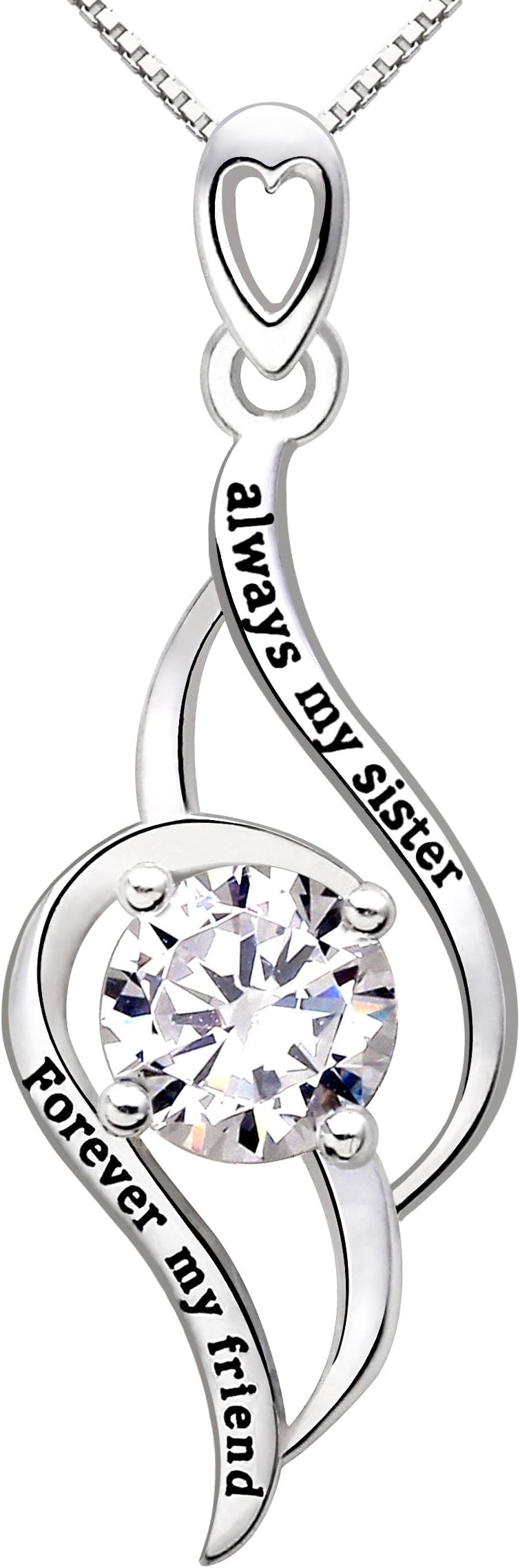 ALOV Jewelry Sterling Silver always my sister Forever my friend Love Cubic Zirconia Pendant Necklace