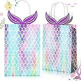 Chinco Mermaid Gift Bags Party Favors Bags Goodie Candy Treat Bags with Handle Mermaid Party Supplies for Girls Birthday Baby Shower Little Decorations(10 Pieces)