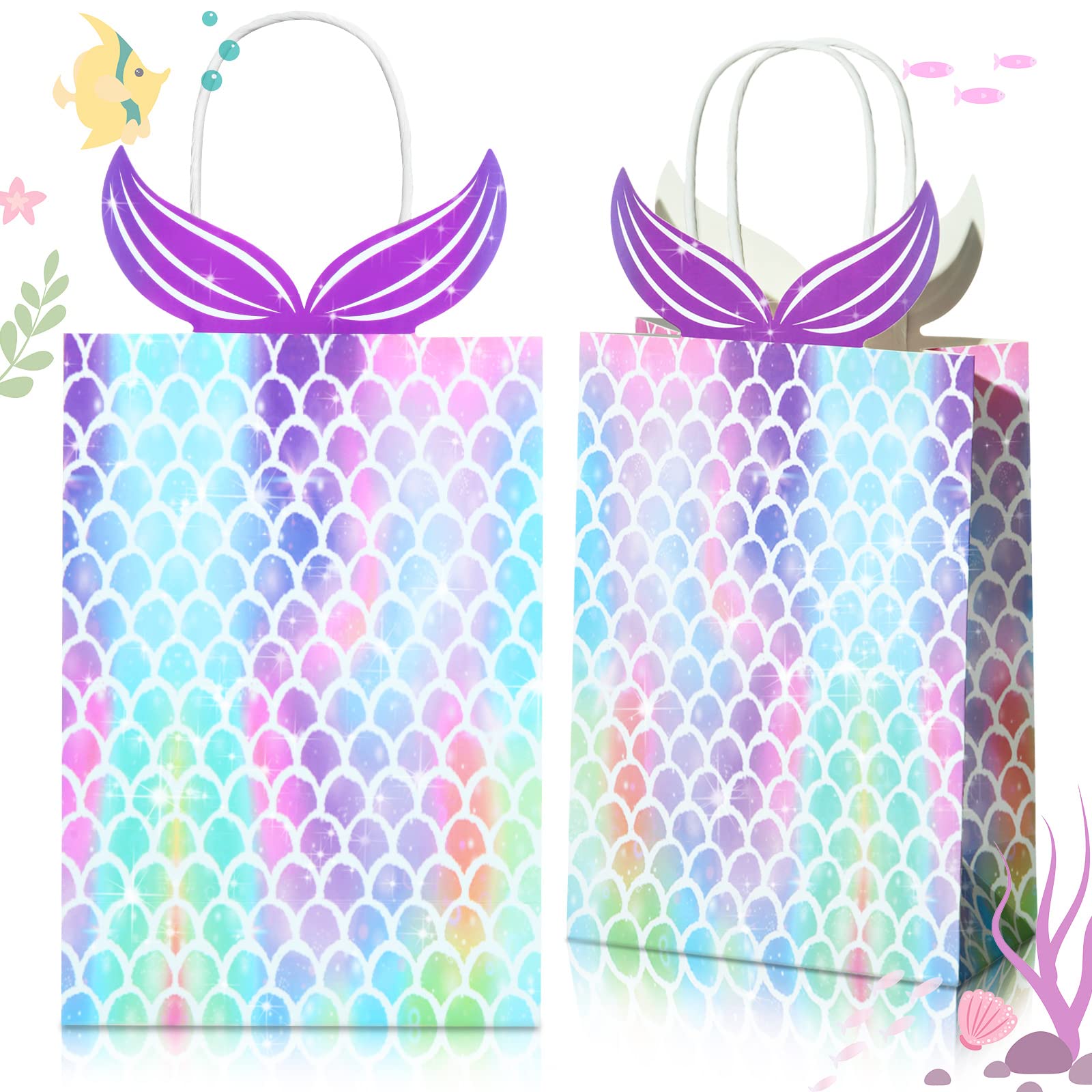 Chinco Mermaid Gift Bags Party Favors Bags Goodie Candy Treat Bags with ...