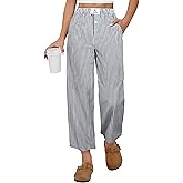 ANRABESS Women Striped Gingham Palazzo Cropped Pants Wide Leg Pajama Lounge Pants Plaid PJ Bottoms Cute Trousers with Pockets