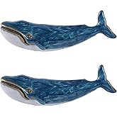 SOFFEE DESIGN Set of 2 Vintage Metal Cabinet Knob Dresser Drawer Pulls with Blue Whale Shape, Distressed Occean Style Closet 