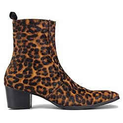 OSSTONE Men Chelsea Ankle Boots Leather Pony Hair