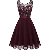BeryLove Women's Short Prom Dresses for Teens Sleeveless Flowy A Line Wedding Guest Lace Formal Dress