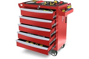 Barphygo 5-Drawer Rolling Tool Chest, Metal Tool Box with Wheels & Lock Garage Storage Cabinets Tool Cart Toolbox Organization Workbench for Workshop, Warehouse & Repair Shop