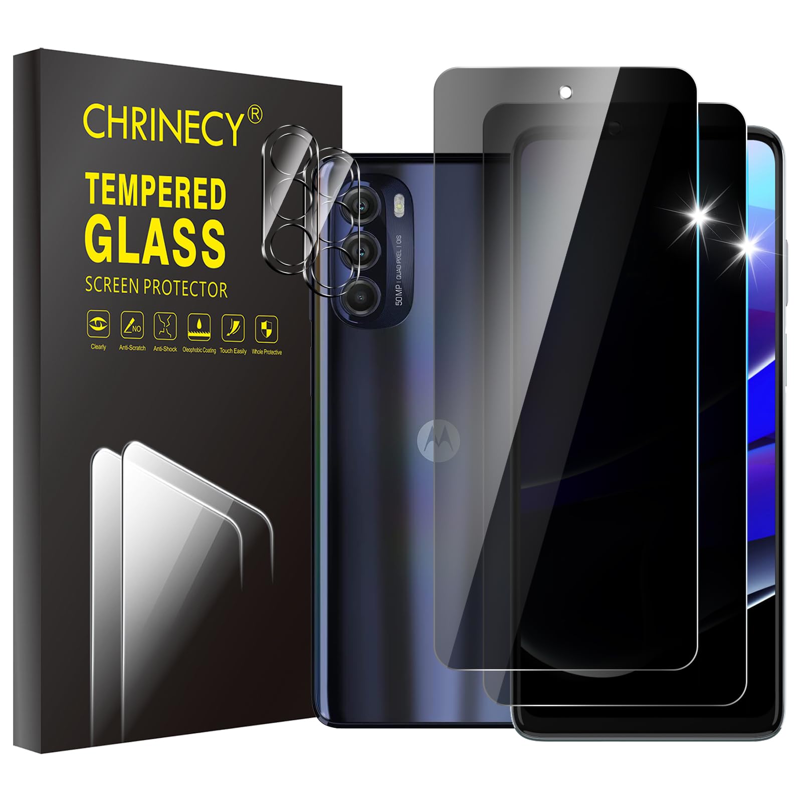 Photo 1 of CHRINECY [4 Pack] 2Pack Privacy Screen Protector Compatible for Motorola Moto G Stylus 5G 2022 with 2Pack Camera Lens Protector, 9H Hardness, Anti Spy Anti Peeping