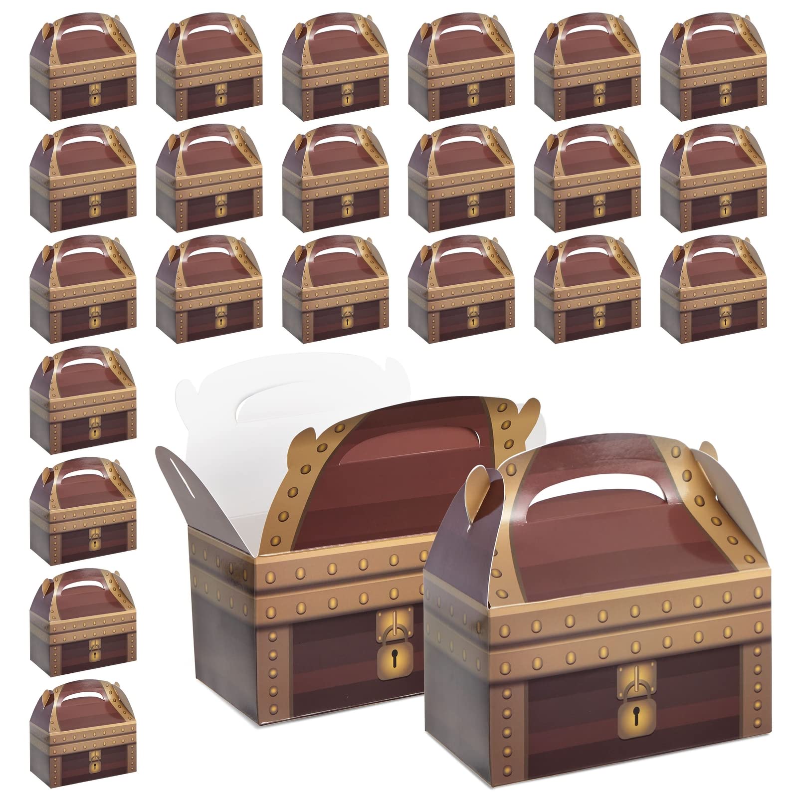 BLUE PANDA Treat Boxes - 24-Pack Paper Party Favor Boxes, Pirate Theme Treasure Chest Loot Design for Birthdays and Events, 6 x 3.3 x 3.6 inches