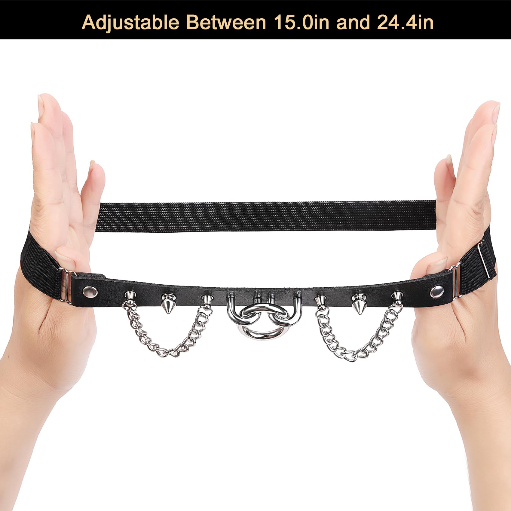 2PCs Adjustable Studded O-ring Leg Garter, Elastic Punk Thigh Garters with Chains for Women Parties, Black
