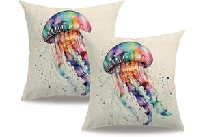 7COLORROOM Sea Pillow Covers 18x18 Inch Ocean Animals Sea Jellyfish Cushion Case Coastal Beach Theme Farmhouse Summer Decoration 2Pack Square Pillowcase for Patio Couch Sofa Case (Purpule)