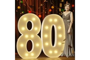 IMPRSV Marquee Numbers 4 Feet Tall Large Light Up Numbers 80th Birthday Decorations Women Men Big Yellow Light Outdoor Anniversary Decorations Balloon Arch Kit Party Backdrop 80