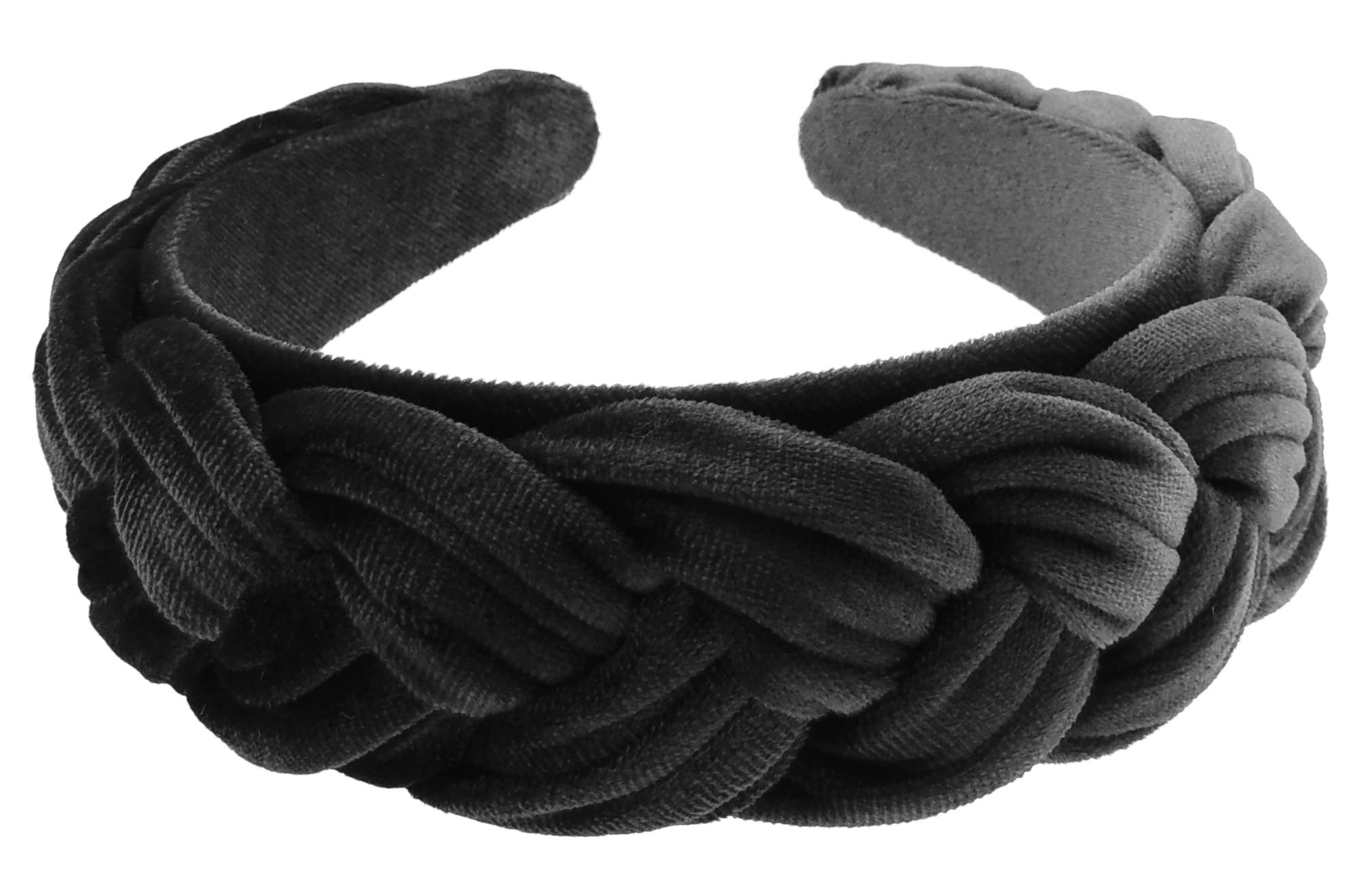 Womens Luxury Occasion Wedding Bridal Party Birthday Christmas Evening Luxury Wide Thick Plaited Braided Twist Turban Padded Velvet Velour Hair Hairband Accessories Headband Alice Band (Black)