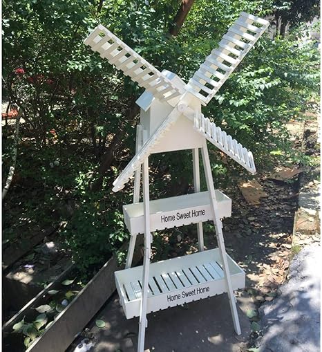 Amazon 風車 植木鉢ホルダー クリエイティブ フラワーラックディスプレイ 花屋 木 花植物スタンド 屋外 ヨーロッパ ホームガーデン用 植物スタンド棚 レトロ 白 フラワースタンド 園芸ラック