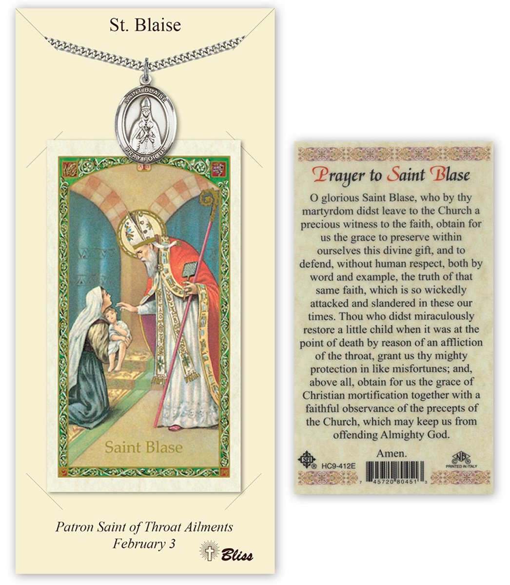 Carded Pewter Medals by Bliss Mfg. Pewter Saint Blaise Medal with Laminated Holy Prayer Card