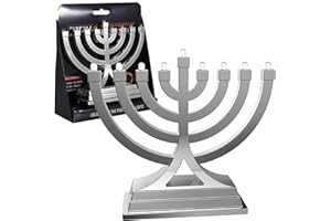 ZION JUDAICA LTD Mini Electric Menorah LED Battery or USB Powered - Push Button Multi Light Settings - Hanukkah Battery Operated Minorah Small Menorahs for Office Car Home Chanukah Decorations By Zion Judaica (Silver)